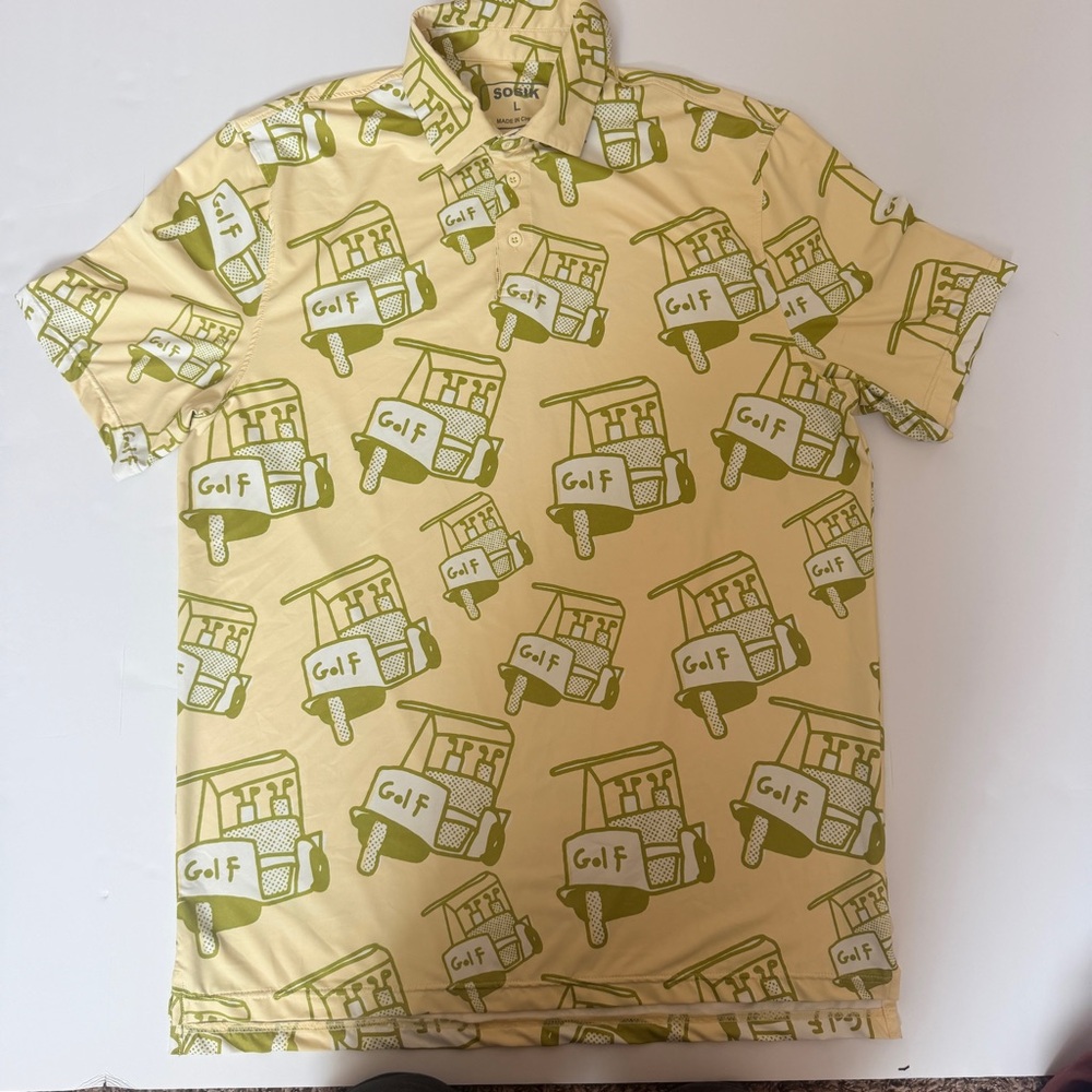 SoulKnit Men's Golf Cart Polo Shirt - Cream and Green